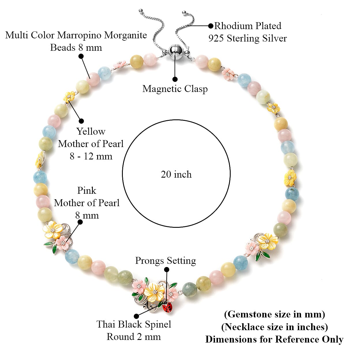Jardin Collection Marropino Morganite and Multi Gemstone Enameled Carved Floral Adjustable Necklace 20In in Rhodium Over Sterling Silver 145.25 ctw image number 5