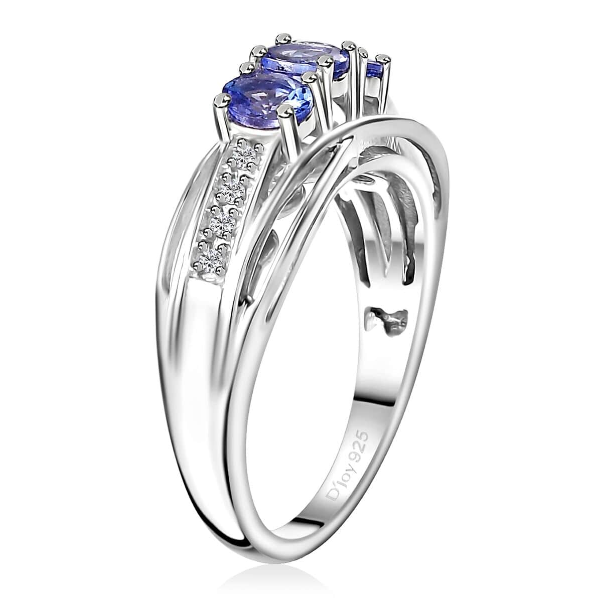 AAA Tanzanite and Zircon Trilogy Ring in Platinum Over Sterling Silver (Size 5.0) 0.65 ctw image number 3