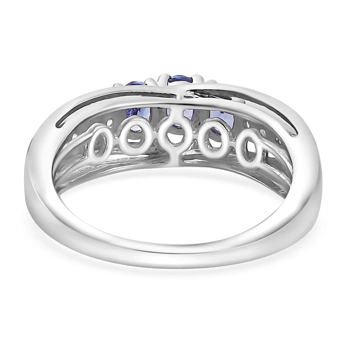 AAA Tanzanite and Zircon Trilogy Ring in Platinum Over Sterling Silver (Size 5.0) 0.65 ctw image number 4