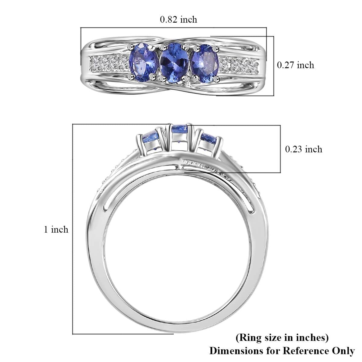 AAA Tanzanite and Zircon Trilogy Ring in Platinum Over Sterling Silver (Size 5.0) 0.65 ctw image number 5