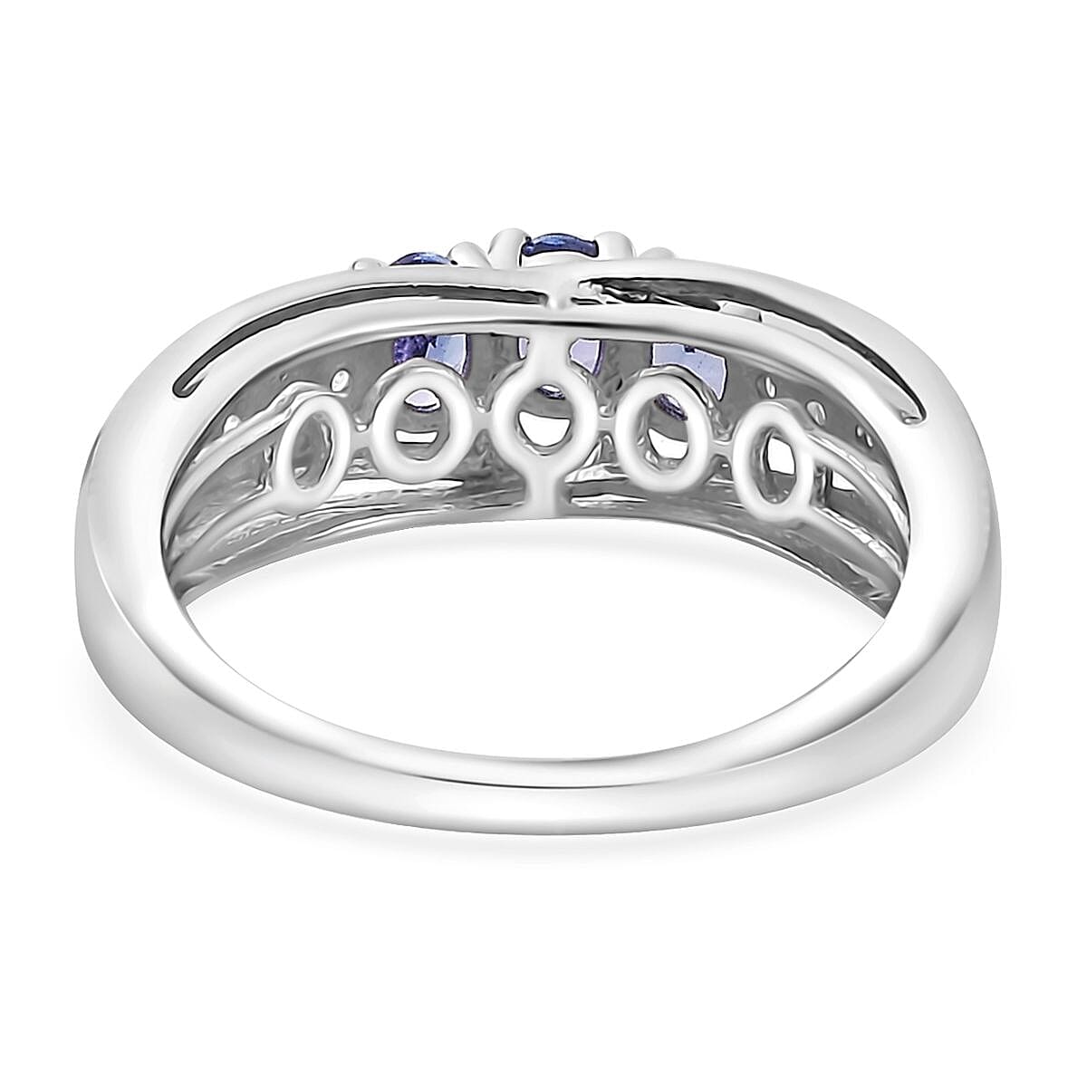 AAA Tanzanite and Zircon Trilogy Ring in Platinum Over Sterling Silver (Size 6.0) 0.65 ctw