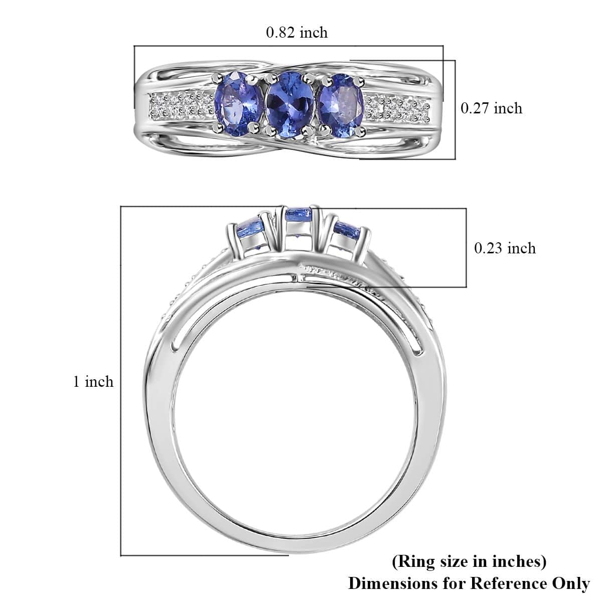 AAA Tanzanite and Zircon Trilogy Ring in Platinum Over Sterling Silver (Size 7.0) 0.65 ctw image number 5