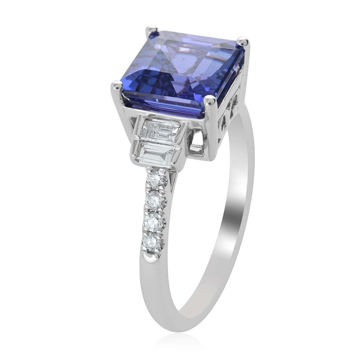 Rhapsody 950 Platinum AAAA Asscher Cut Tanzanite and E-F VS Diamond Ring (Size 10.0) 5.35 Grams 3.40 ctw image number 2