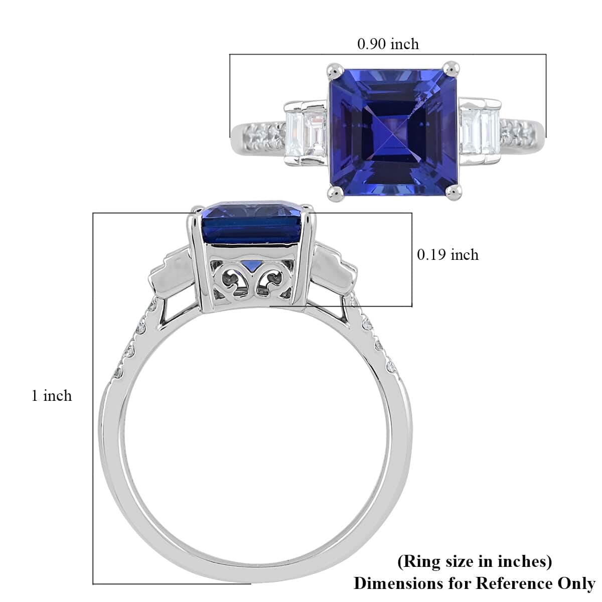 Rhapsody 950 Platinum AAAA Asscher Cut Tanzanite and E-F VS Diamond Ring (Size 10.0) 5.35 Grams 3.40 ctw image number 4