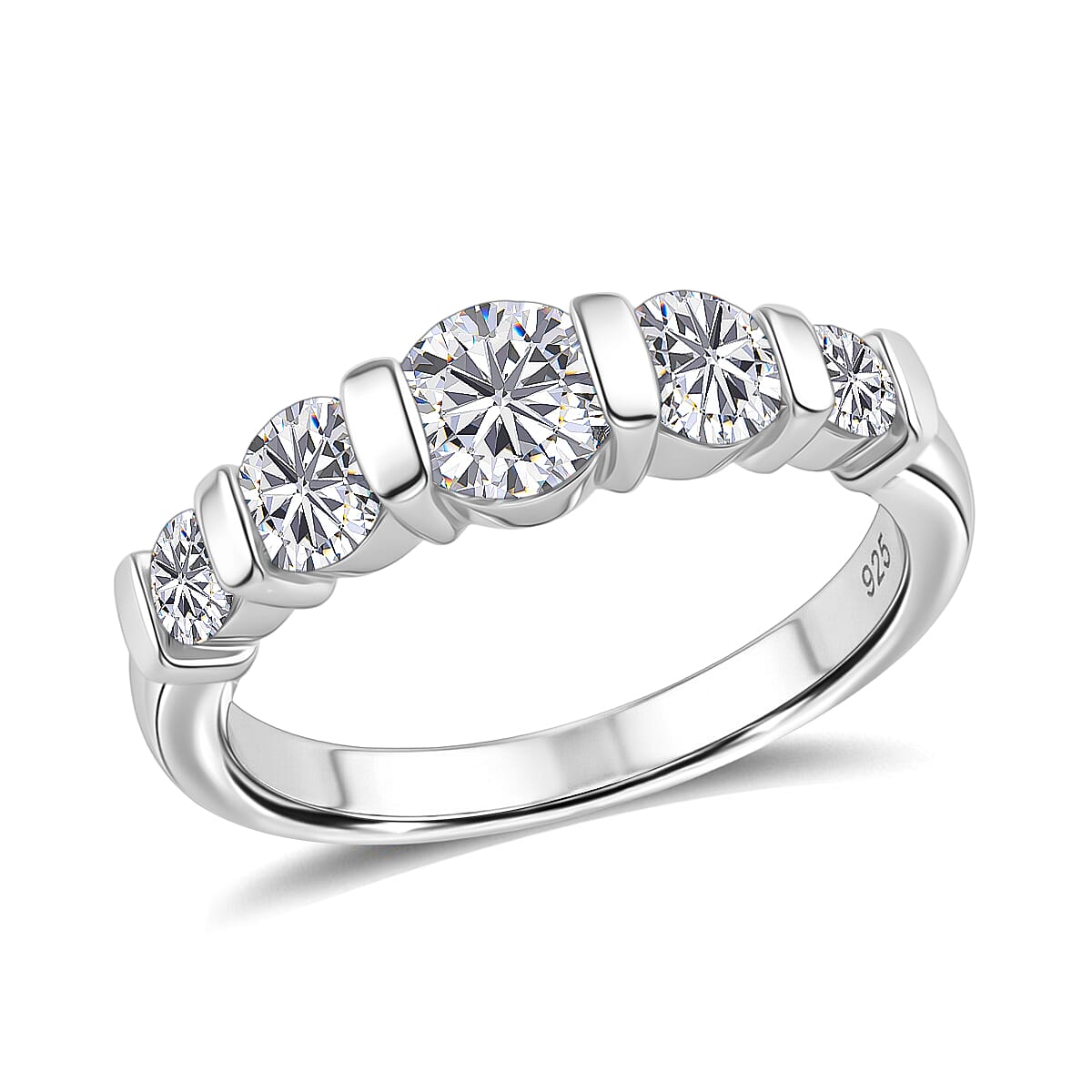J Francis Zirconia by Swarovski 1.70 ctw Ring in Platinum Over Sterling Silver (Size 5.5)