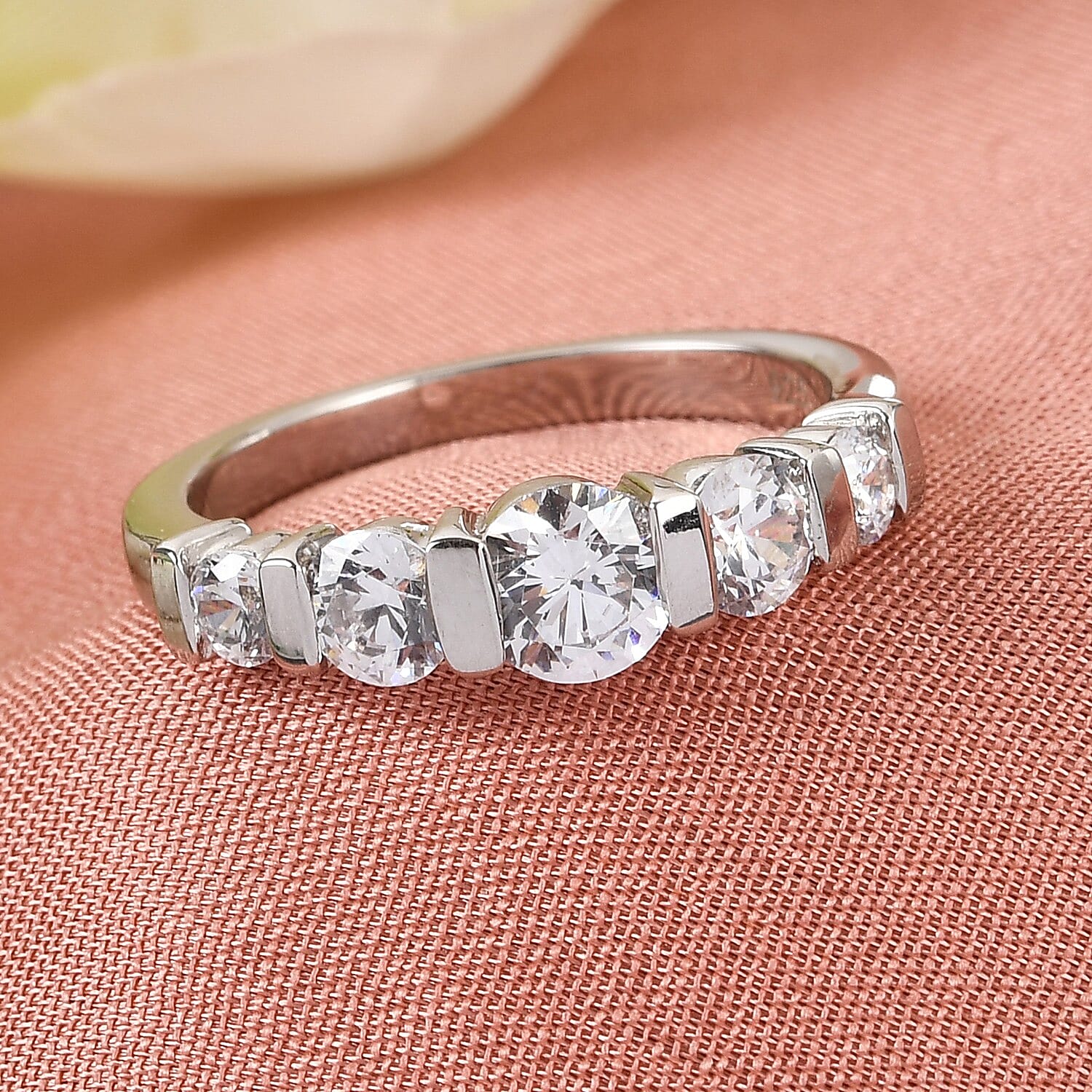 J Francis Zirconia by Swarovski 1.70 ctw Ring in Platinum Over Sterling Silver (Size 5.5)