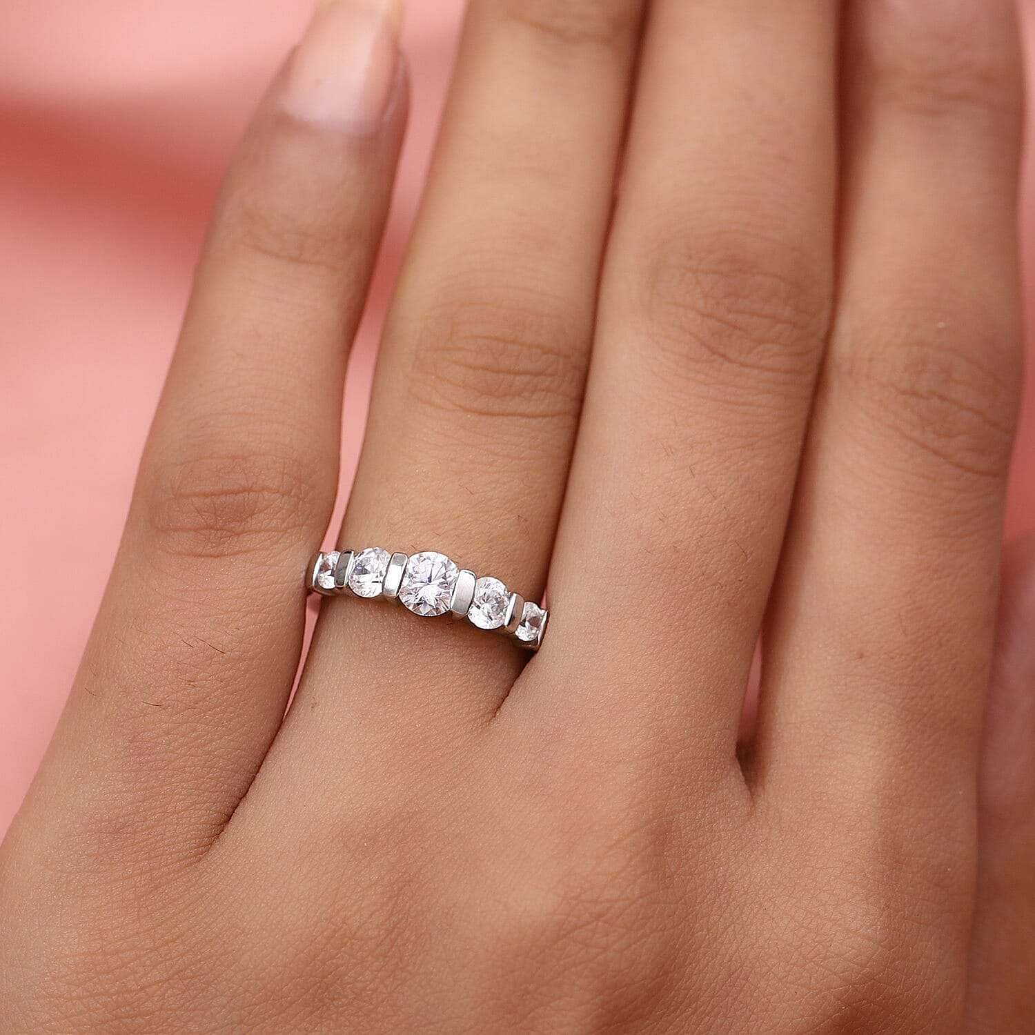 J Francis Zirconia by Swarovski 1.70 ctw Ring in Platinum Over Sterling Silver (Size 5.5)