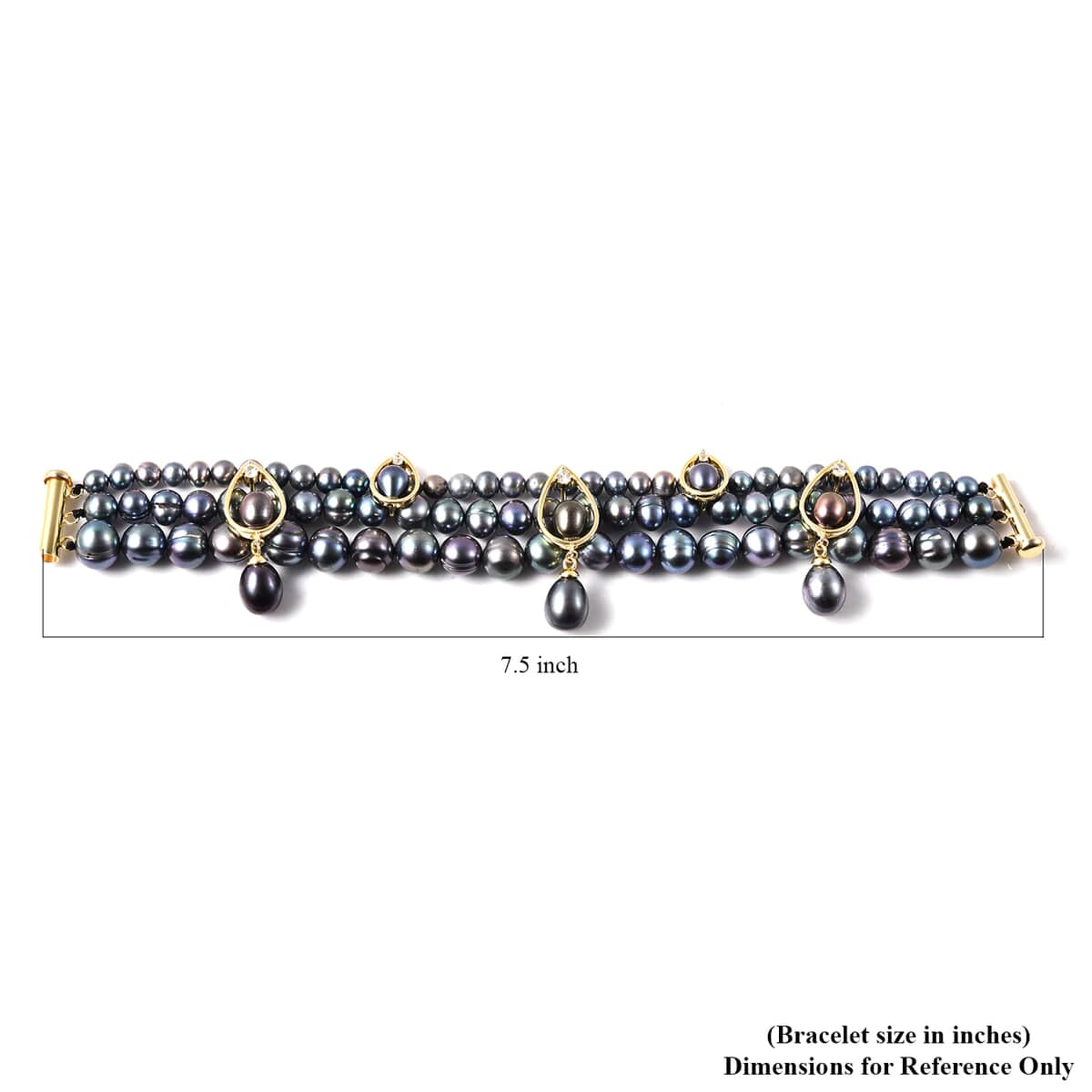 LucyQ Freshwater Peacock Cultured Pearl and White Zircon Bracelet in 14K Yellow Gold Over Sterling Silver (7.50 In) 0.50 ctw image number 5