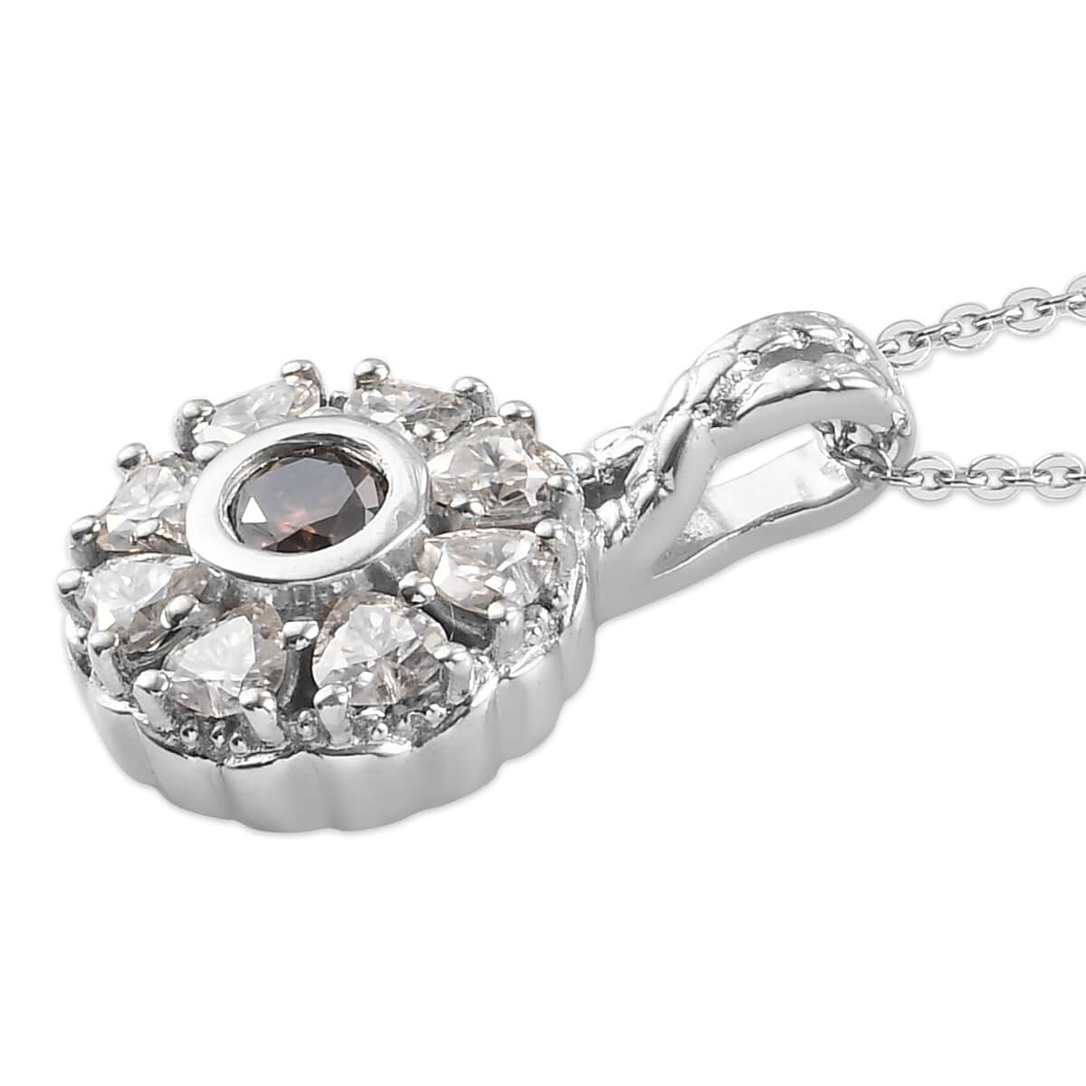 Champagne and White Moissanite Floral Pendant Necklace 20 Inches Platinum Over Sterling Silver 1.00 ctw image number 3