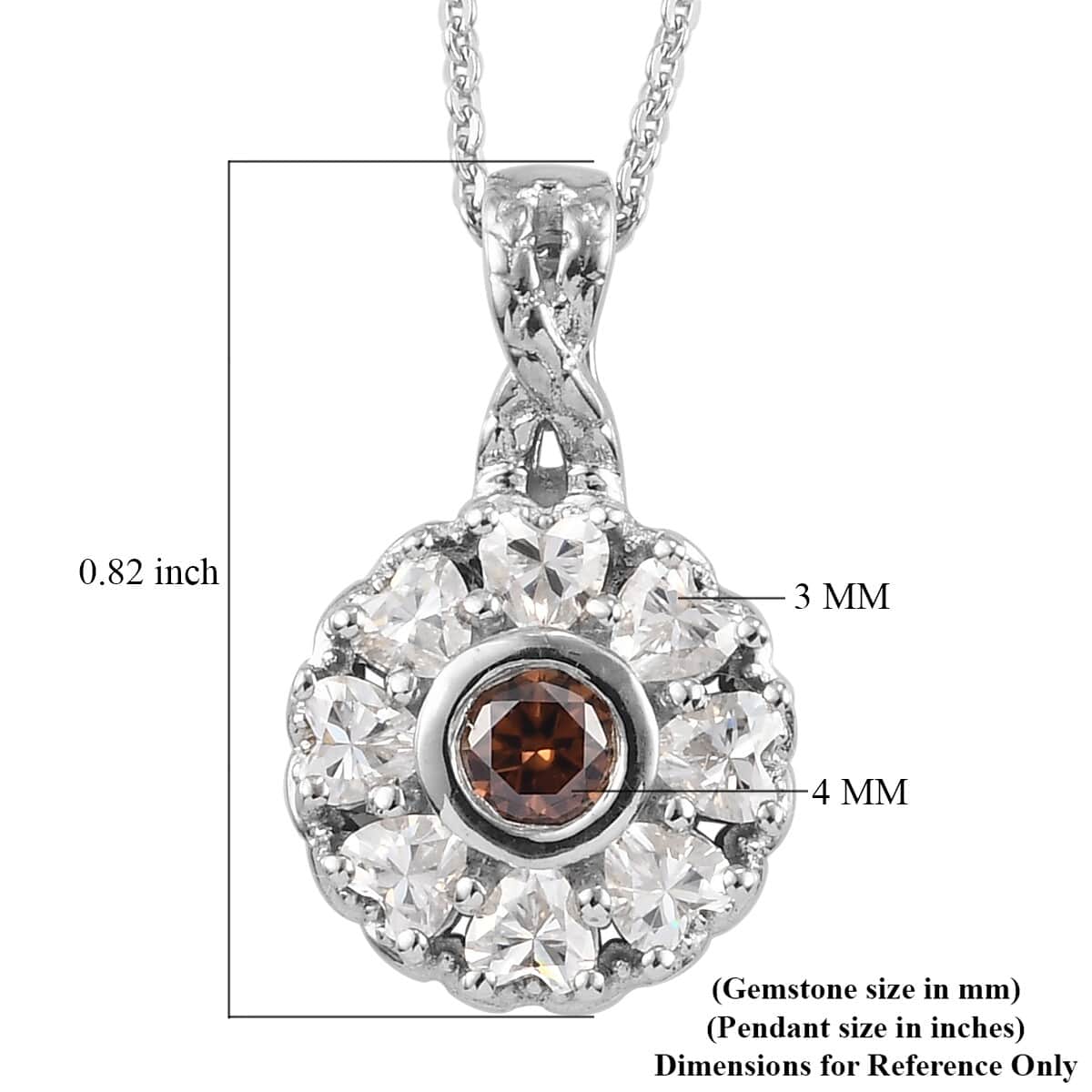 1.00 ctw Champagne Moissanite and White Moissanite Floral Pendant Necklace 20 Inches Platinum Over Sterling Silver image number 5