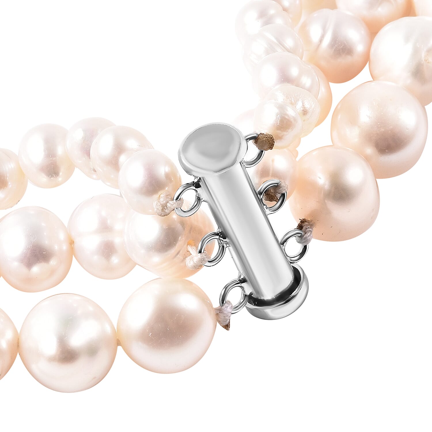 LucyQ Freshwater White Cultured Pearl and White Zircon Necklace 18.50 Inches in Rhodium Over Sterling Silver 1.75 ctw