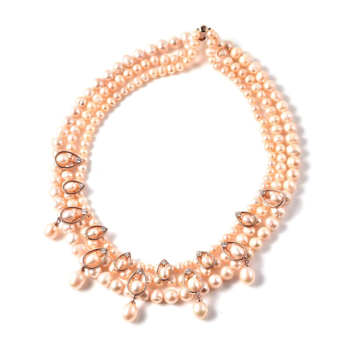 LucyQ Freshwater Peach Pearl and White Zircon Necklace 18.50 Inches in 14K Rose Gold Over Sterling Silver 1.75 ctw image number 0