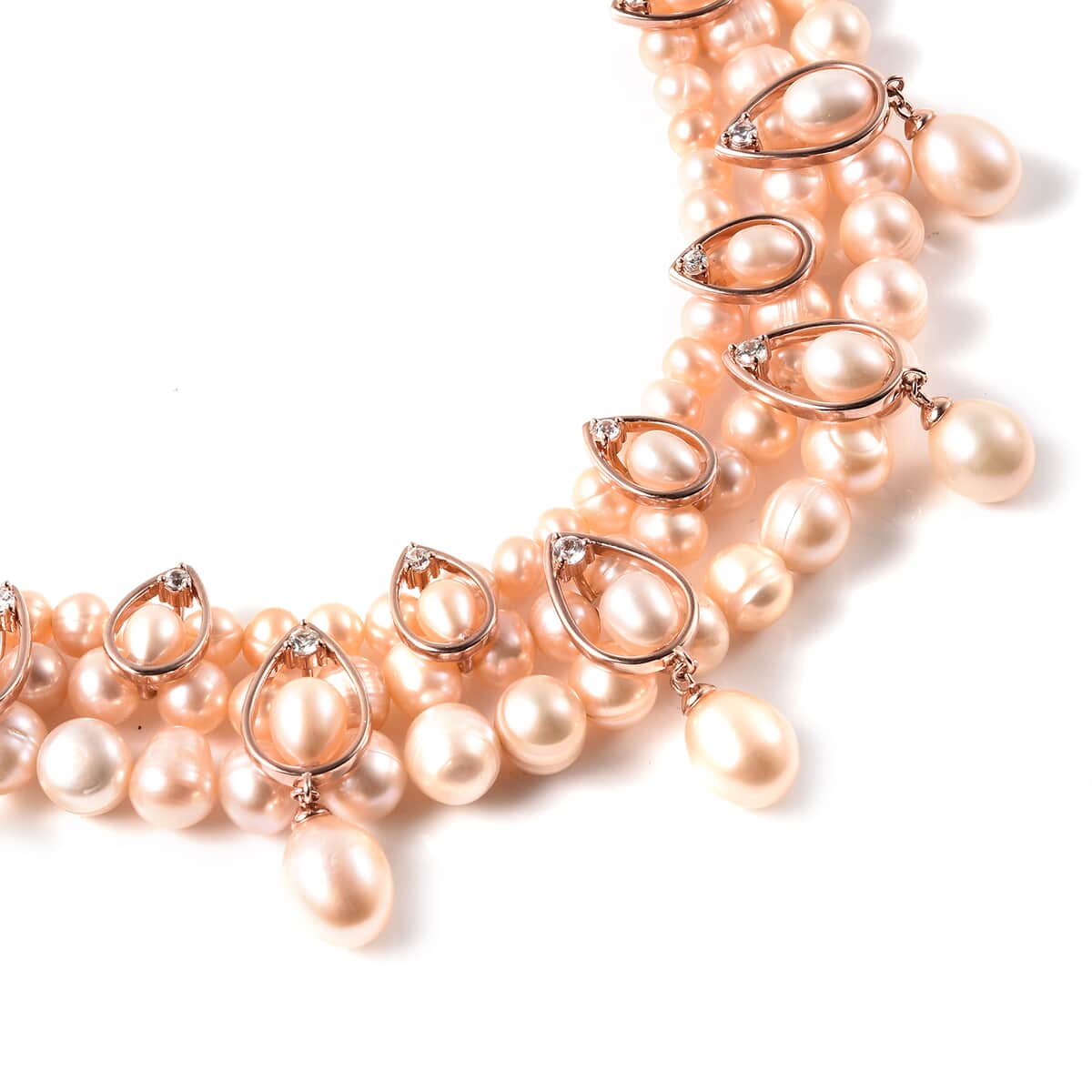 LucyQ Freshwater Peach Pearl and White Zircon Necklace 18.50 Inches in 14K Rose Gold Over Sterling Silver 1.75 ctw image number 3