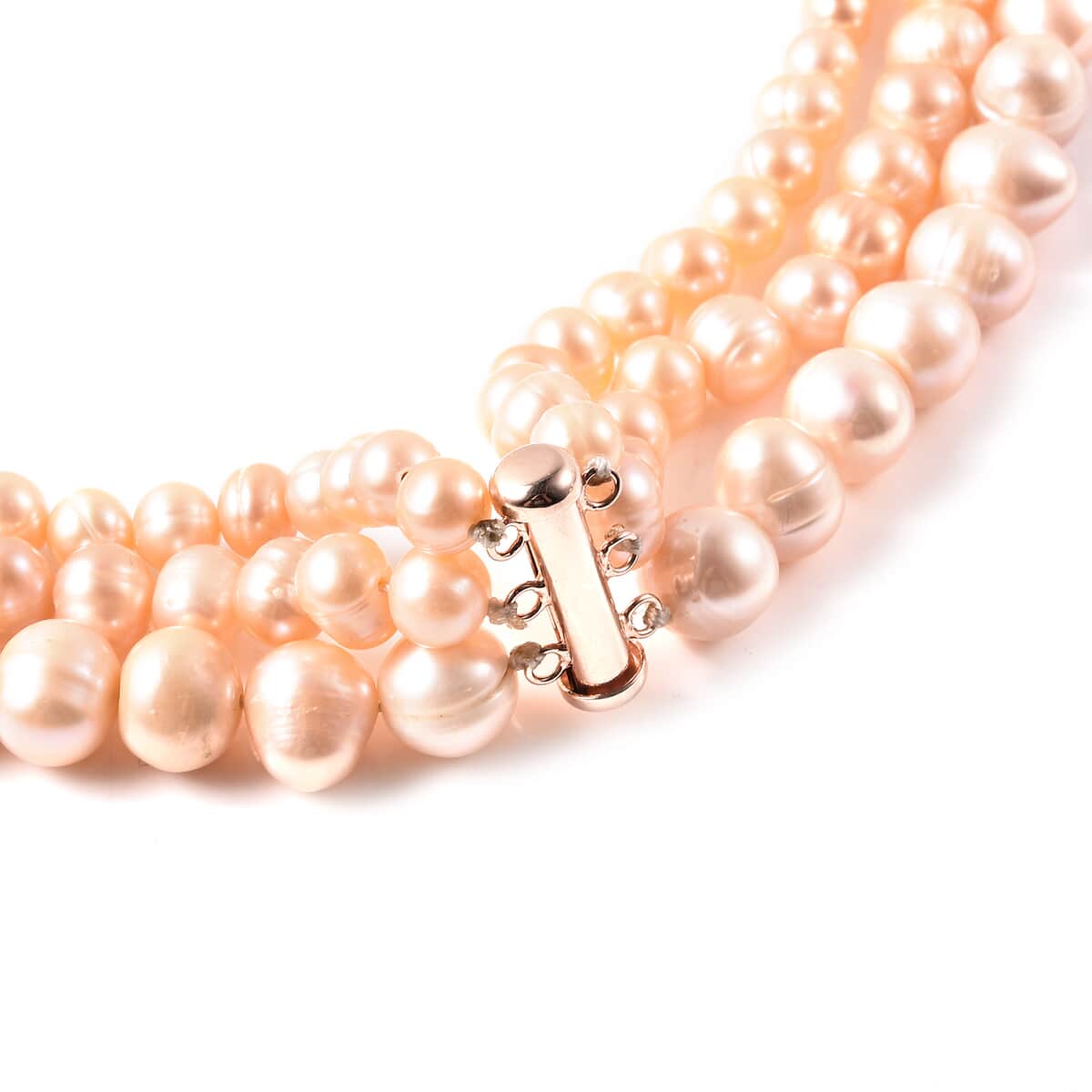 LucyQ Freshwater Peach Pearl and White Zircon Necklace 18.50 Inches in 14K Rose Gold Over Sterling Silver 1.75 ctw image number 4