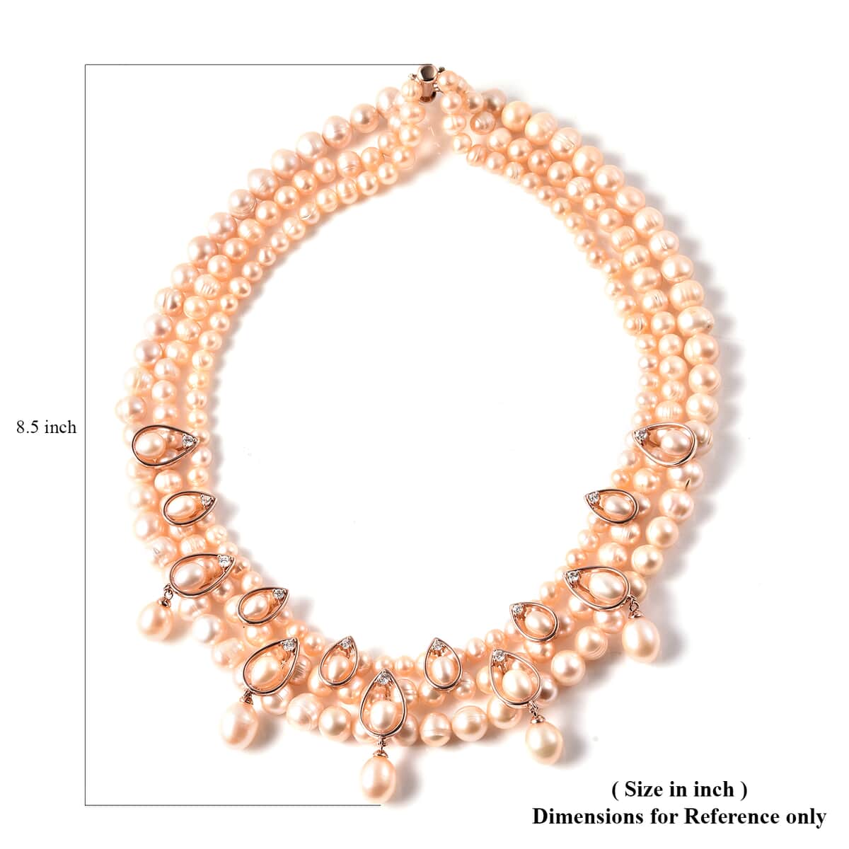 LucyQ Freshwater Peach Pearl and White Zircon Necklace 18.50 Inches in 14K Rose Gold Over Sterling Silver 1.75 ctw image number 5