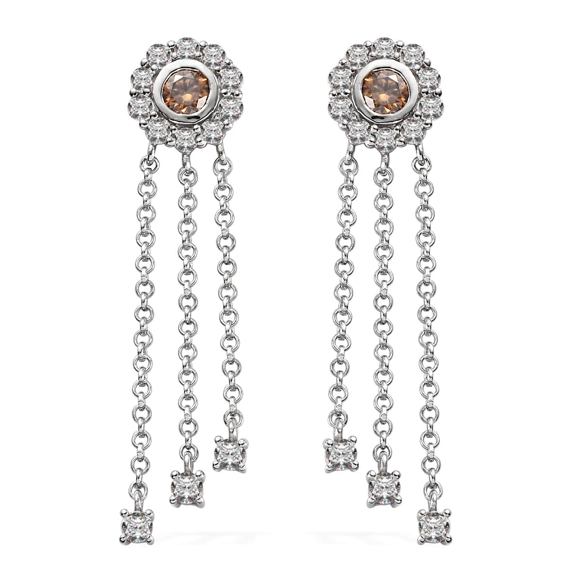 2.65 ctw Champagne Moissanite and White Moissanite Drop Earrings in Platinum Over Sterling Silver image number 0