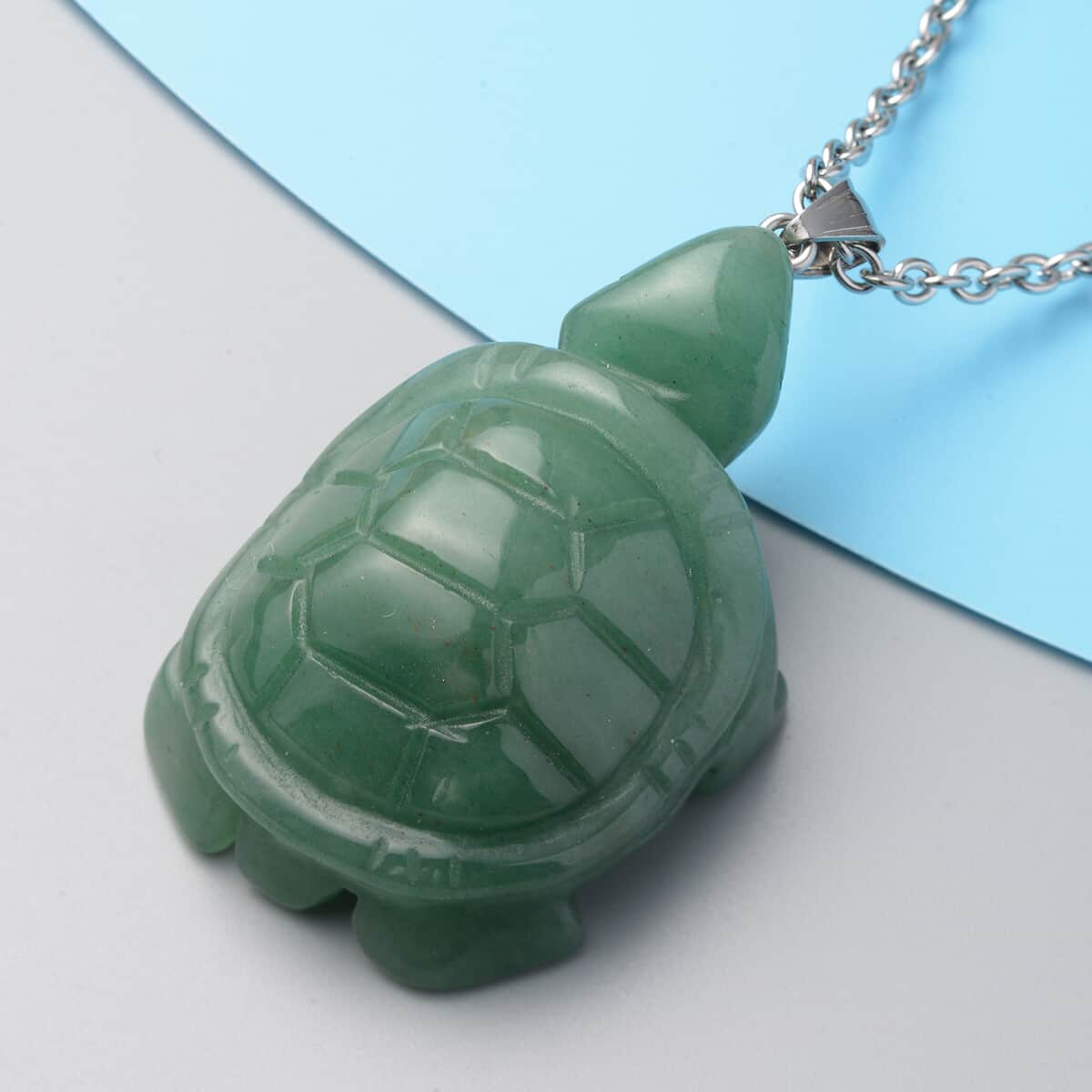 Green Aventurine Pendant Necklace 20 Inches in Stainless Steel 202.00 ctw image number 1