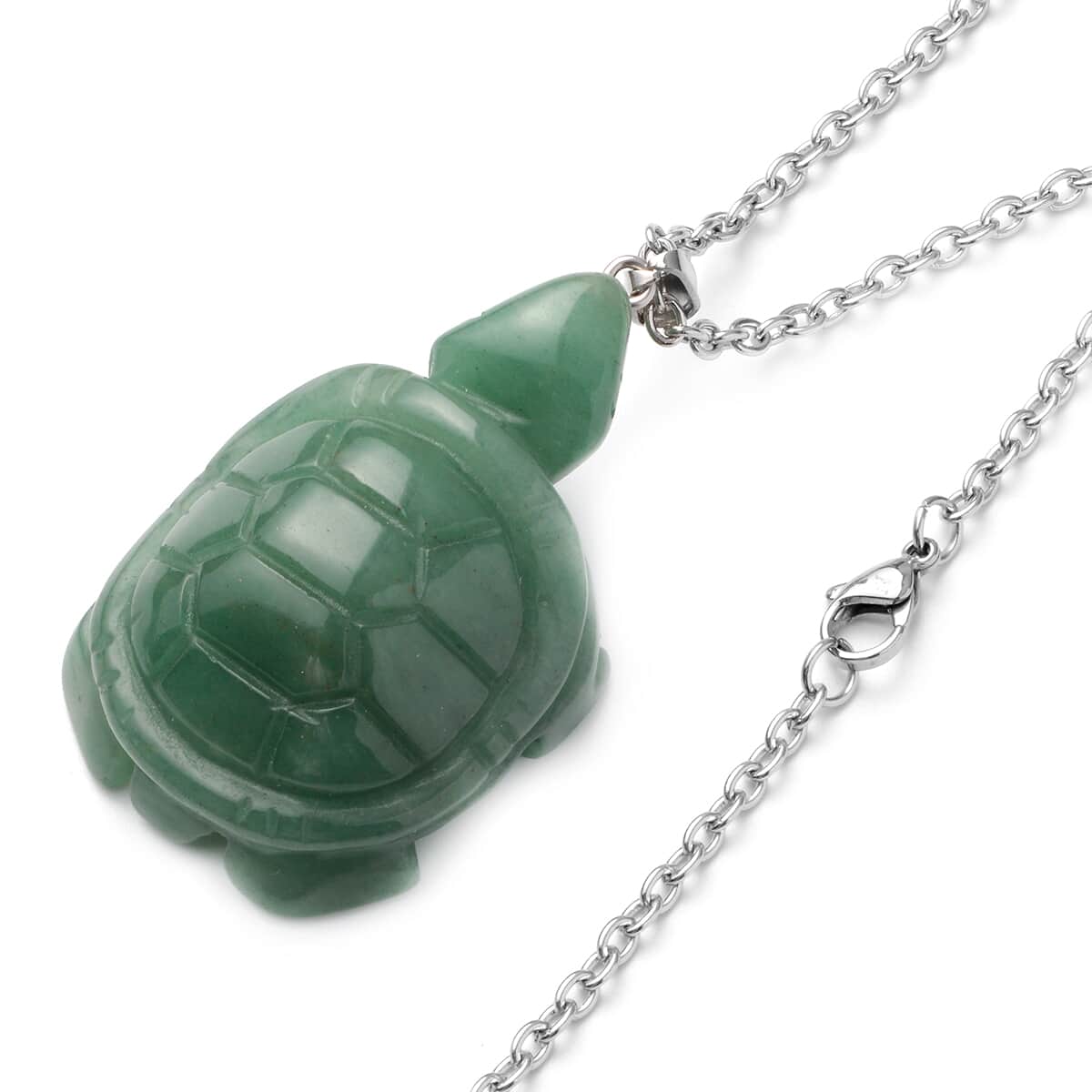 Green Aventurine Pendant Necklace 20 Inches in Stainless Steel 202.00 ctw image number 3