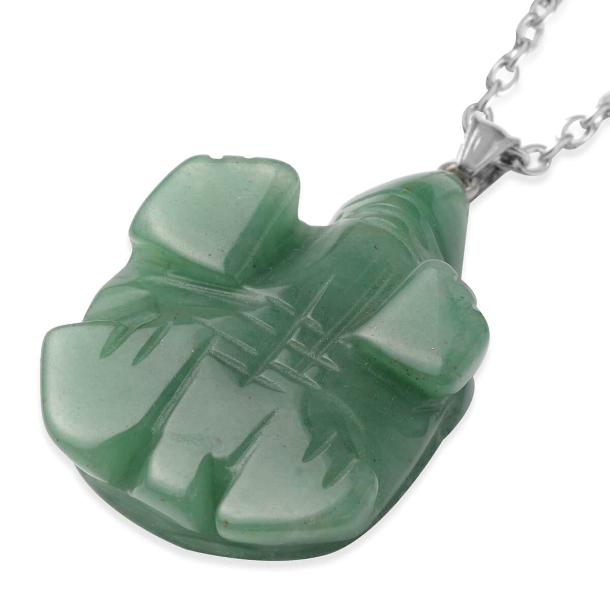 Green Aventurine Pendant Necklace 20 Inches in Stainless Steel 202.00 ctw image number 4