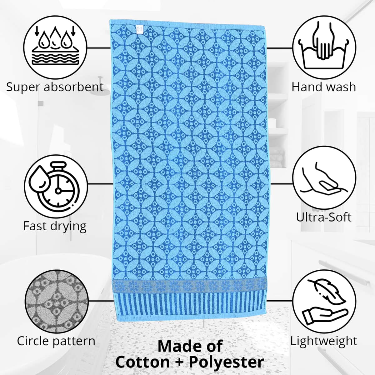 Light Blue 90% Cotton and 10% Polyester Comfortable Bath Towel image number 2