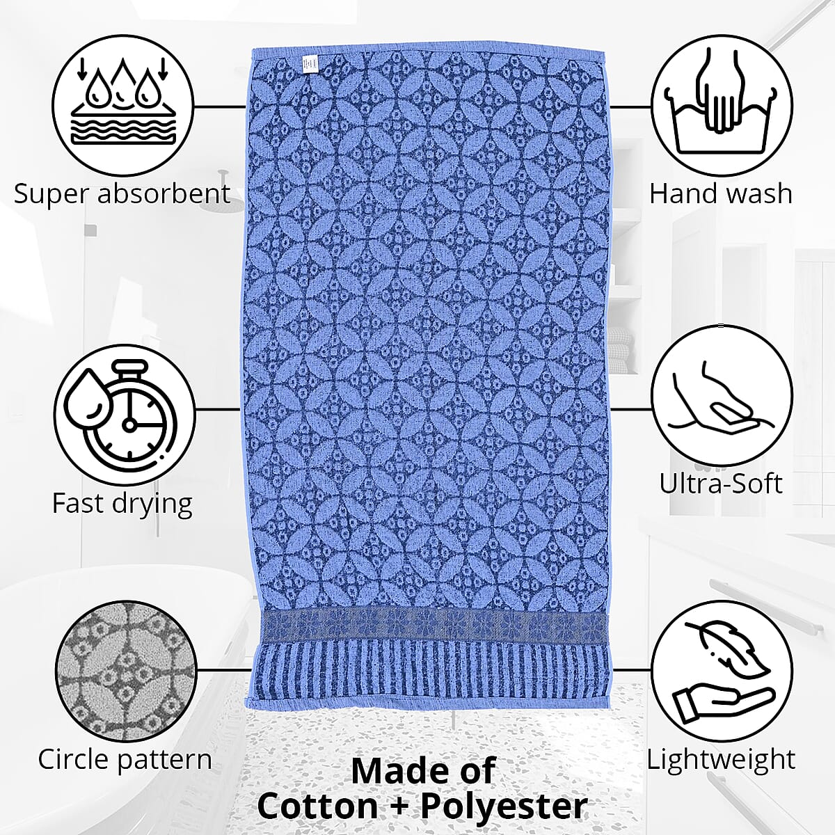 Navy 90% Cotton and 10% Polyester Comfortable Bath Towel image number 2