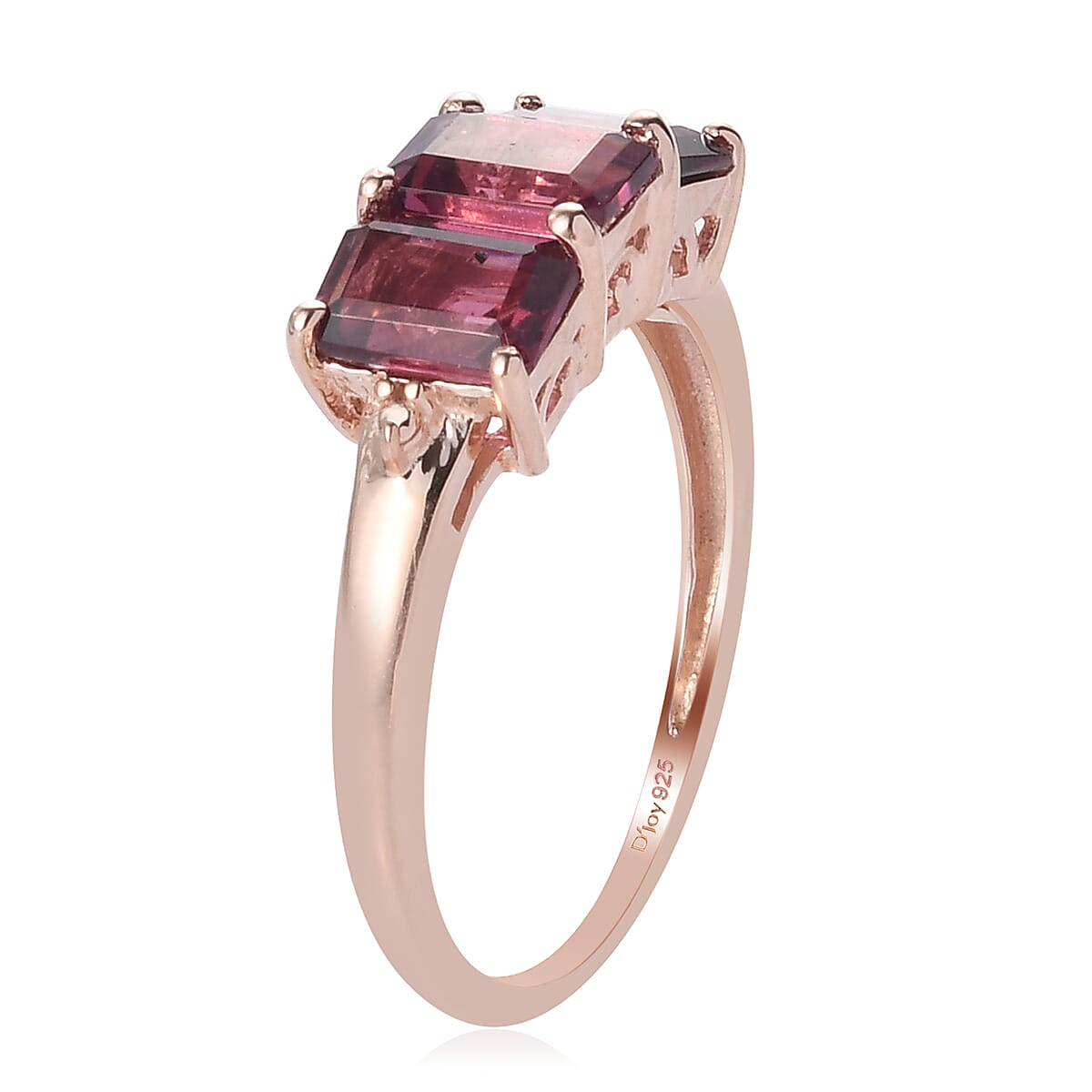Tanzanian Wine Garnet 3 Stone Ring in Vermeil Rose Gold Over Sterling Silver (Size 9.0) 2.30 ctw image number 3