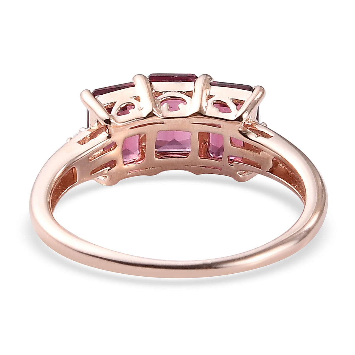 Tanzanian Wine Garnet 3 Stone Ring in Vermeil Rose Gold Over Sterling Silver (Size 9.0) 2.30 ctw image number 4