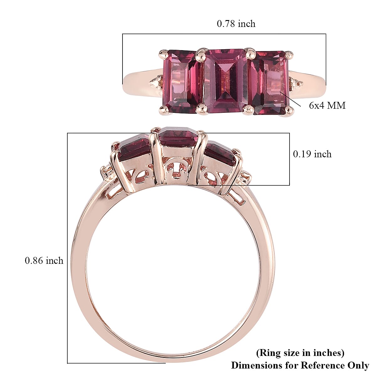 Tanzanian Wine Garnet 3 Stone Ring in Vermeil Rose Gold Over Sterling Silver (Size 9.0) 2.30 ctw image number 5