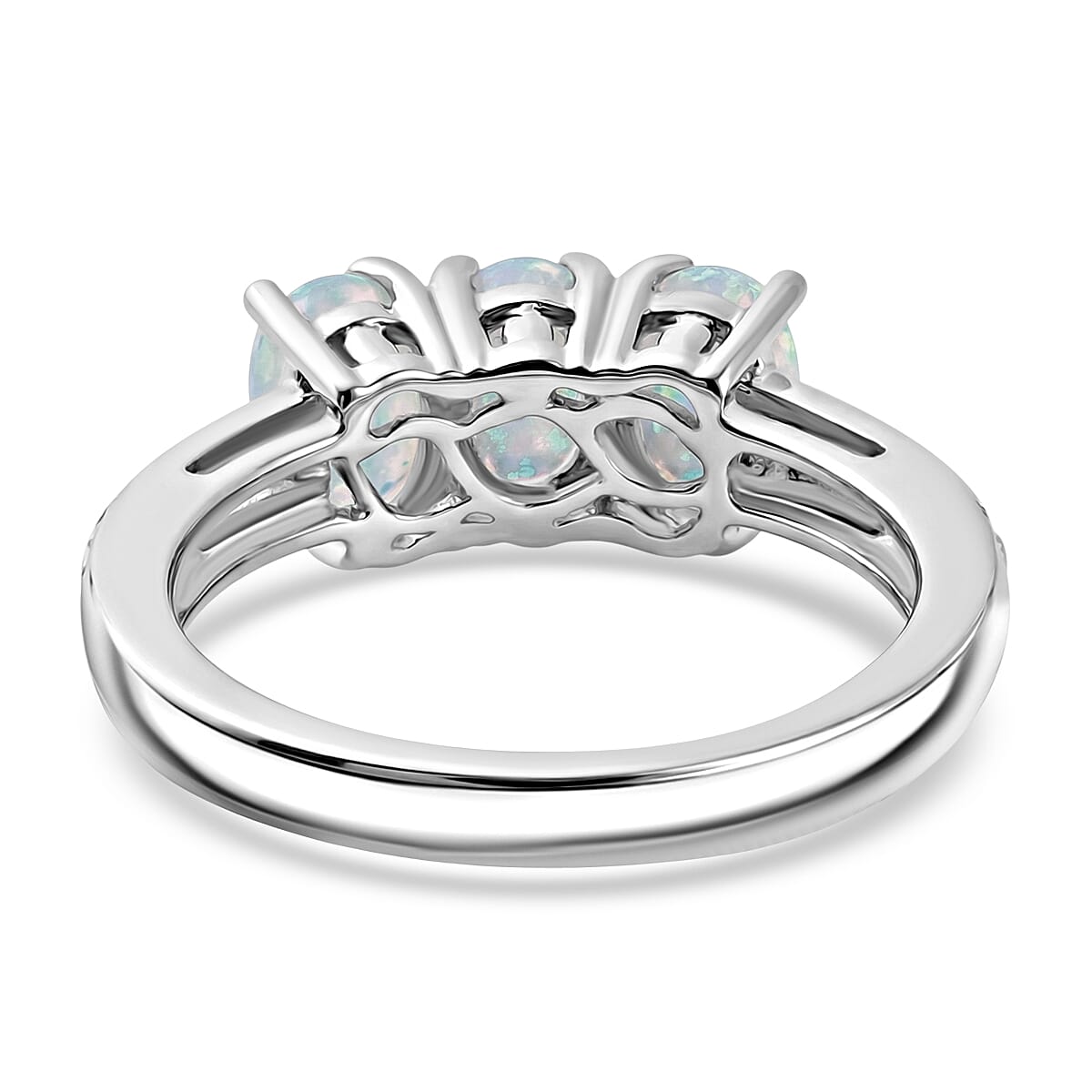 Ethiopian Welo Opal and White Zircon 1.10 ctw Ring in Platinum Over Sterling Silver (Size 10.0)