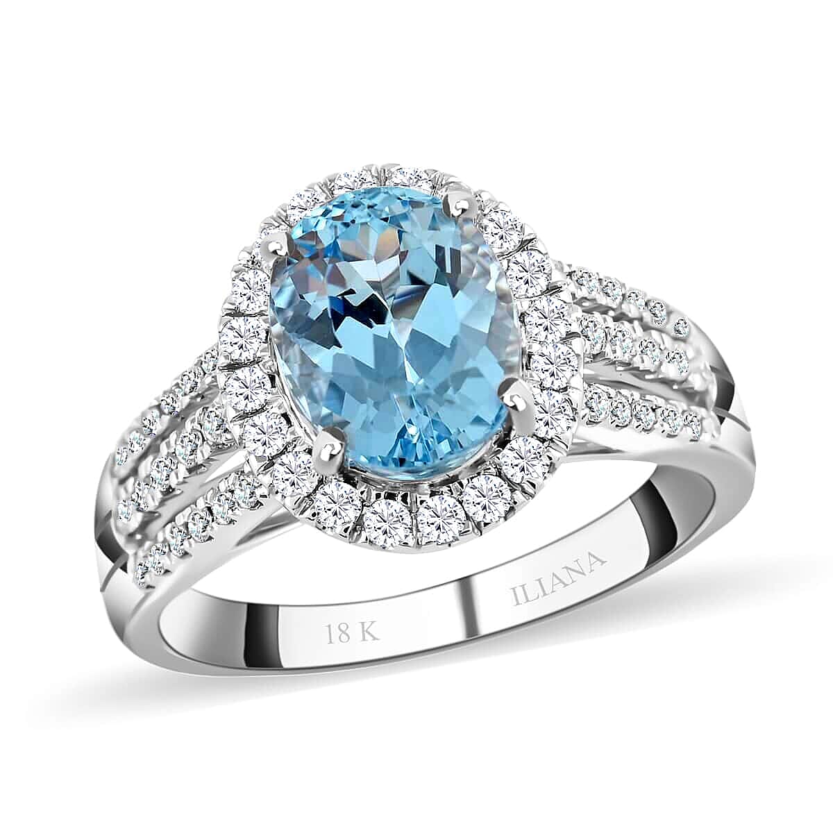 Iliana 18K White Gold AAA Santa Maria Aquamarine and G-H SI Diamond Ring (Size 6.0) 5.45 Grams 2.25 ctw image number 0