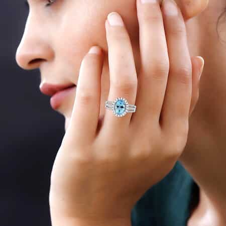 Iliana 18K White Gold AAA Santa Maria Aquamarine and G-H SI Diamond Ring (Size 6.0) 5.45 Grams 2.25 ctw image number 1