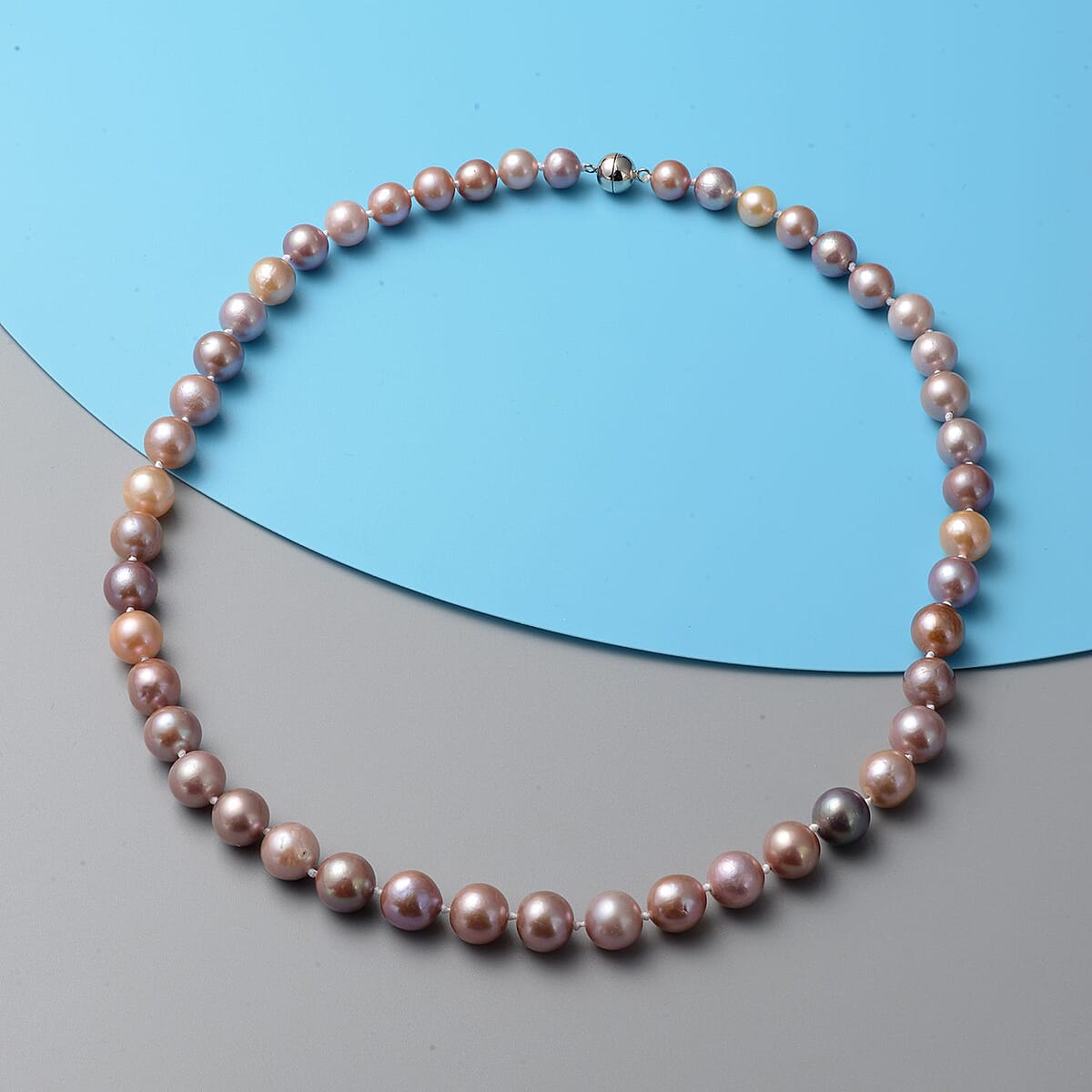 Multi Color Edison Pearl Beaded Necklace 20 Inches with Magnetic Lock in Rhodium Over Sterling Silver image number 1