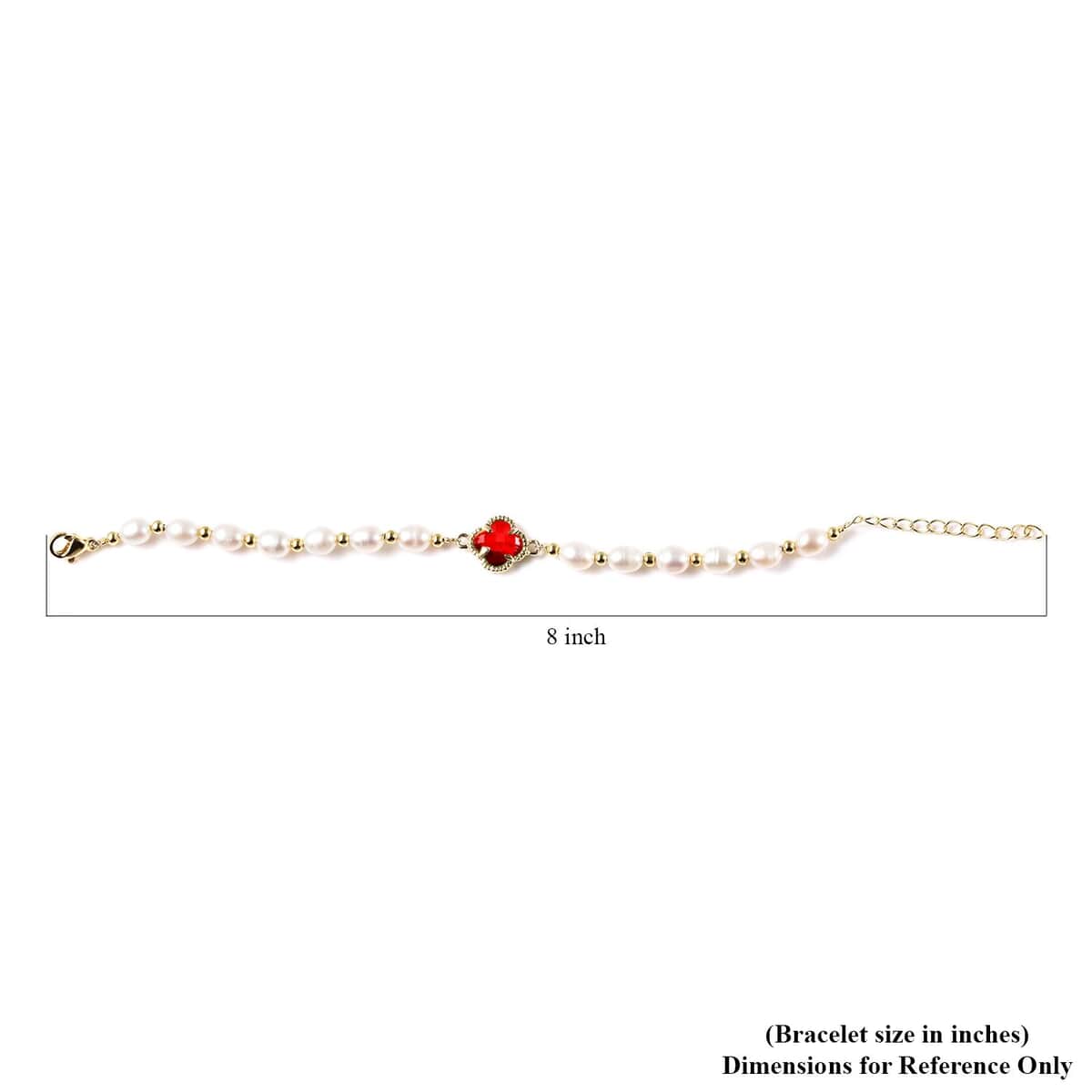 Simulated Emerald and White Freshwater Pearl Bracelet in Goldtone Lobster Clasp (6.00 In) image number 5