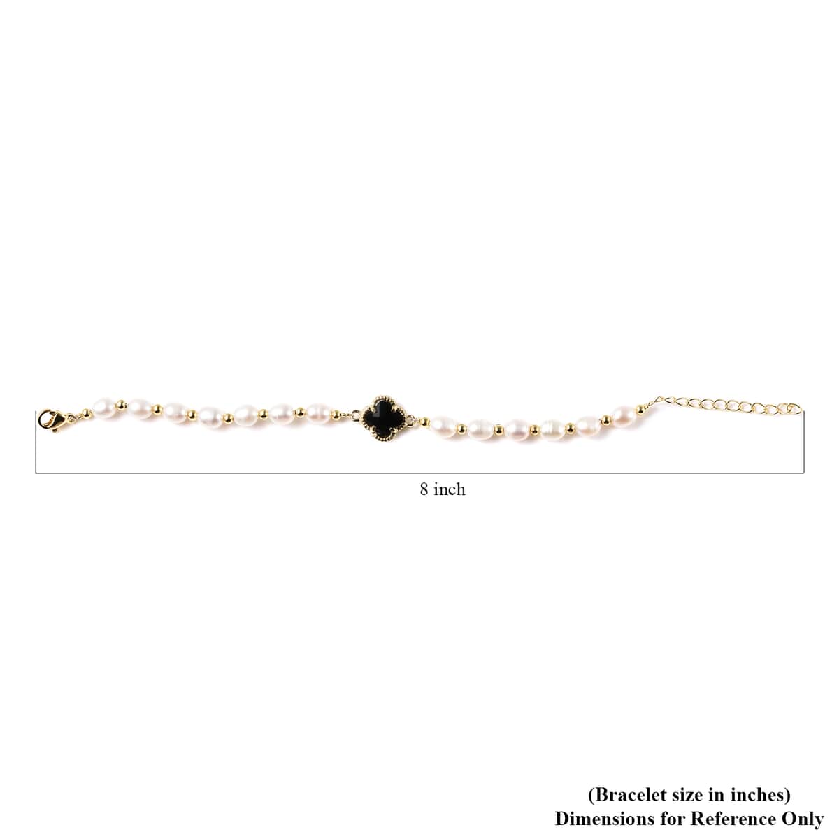 Simulated Black Sapphire and White Freshwater Pearl Bracelet in Goldtone Lobster Clasp (6.00 In) image number 5