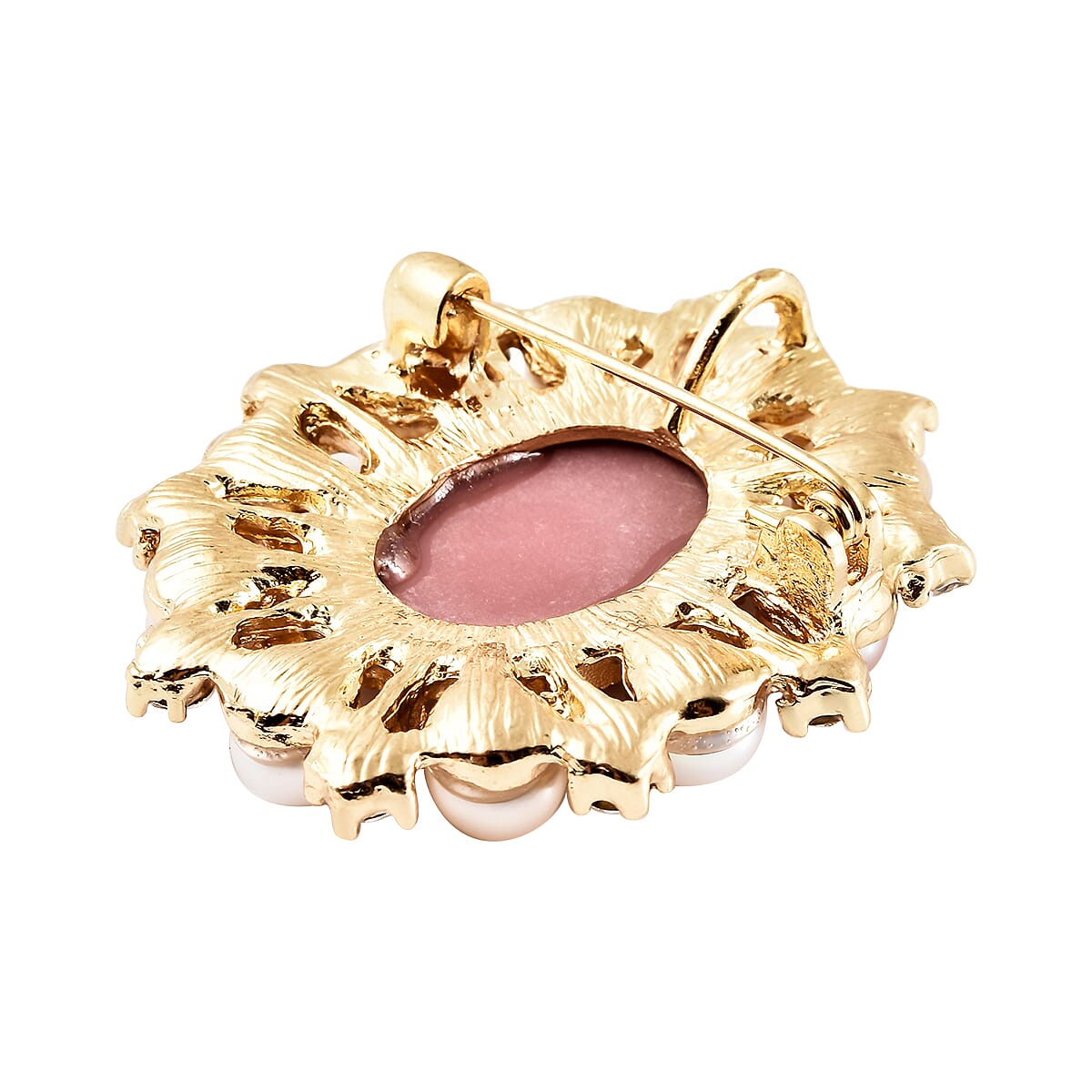 Cameo Carved, Multi Color Freshwater Pearl and Austrian Crystal Pendant or Brooch in Goldtone