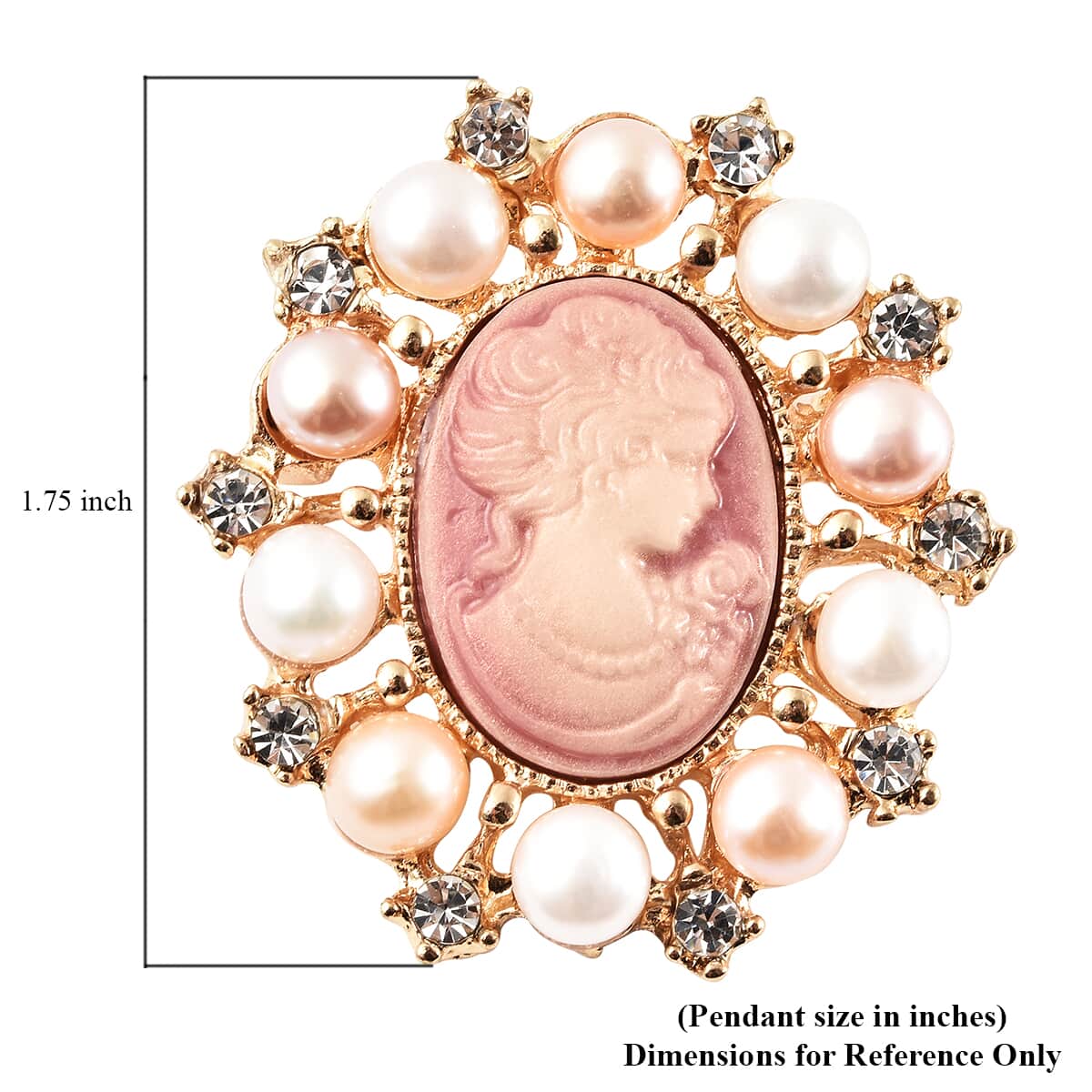 Cameo Carved, Multi Color Freshwater Pearl and Austrian Crystal Pendant or Brooch in Goldtone image number 4