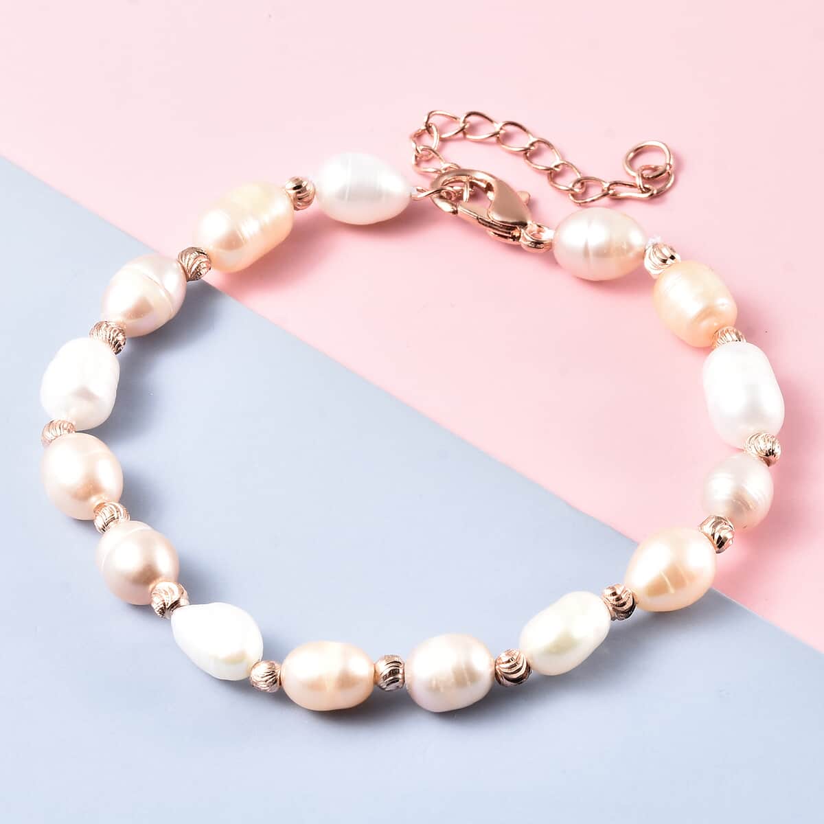 Buy Multi Color Freshwater Pearl Adjustable Bracelet in Rosetone 6-8 in ...