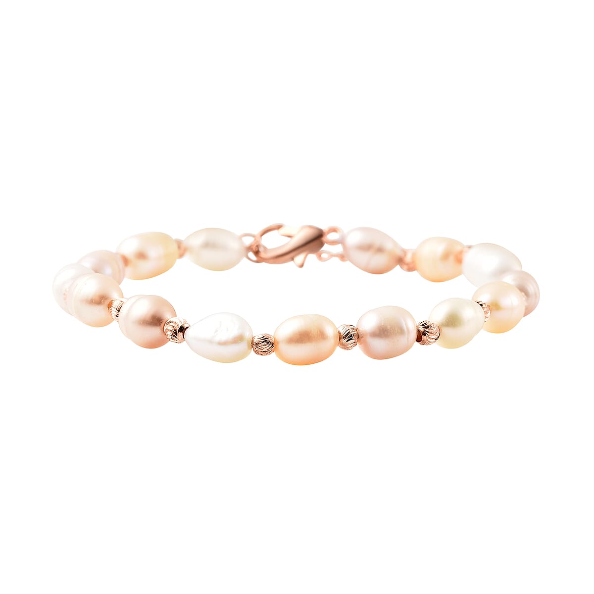 Multi Color Freshwater Pearl Adjustable Bracelet in Rosetone 6-8 in image number 2