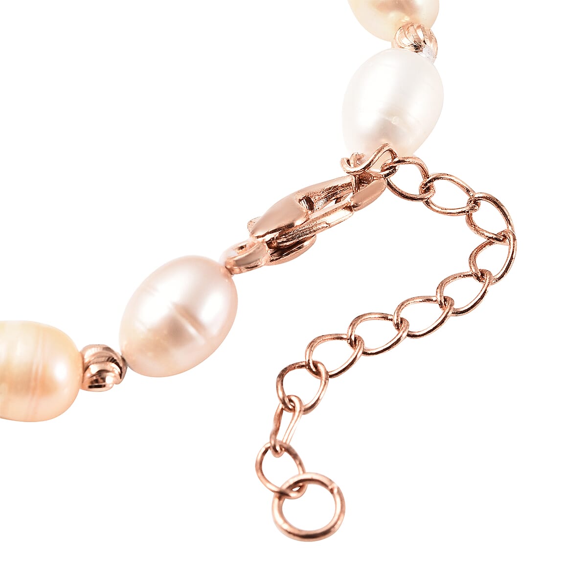 Multi Color Freshwater Pearl Adjustable Bracelet in Rosetone 6-8 in image number 4