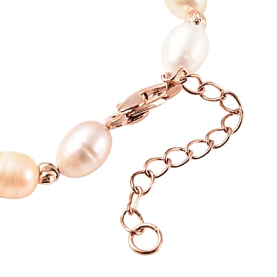 Multi Color Freshwater Pearl Adjustable Bracelet in Rosetone 6-8 in