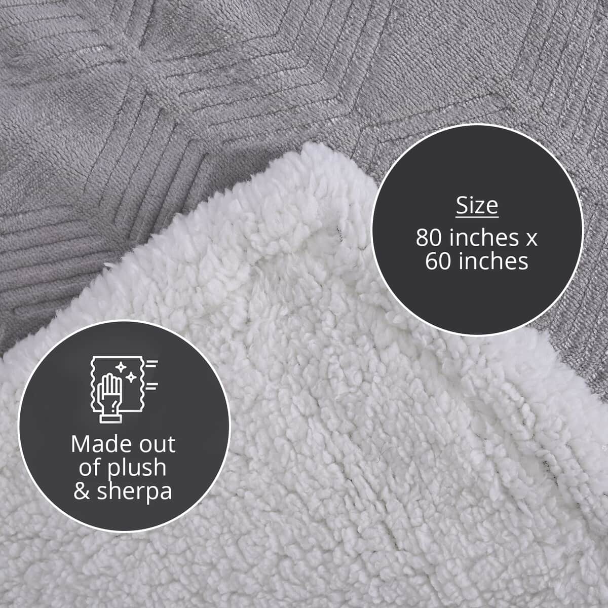 HOMESMART Gray Geometric Embossed Two Sided Sherpa and Plush Blanket image number 3