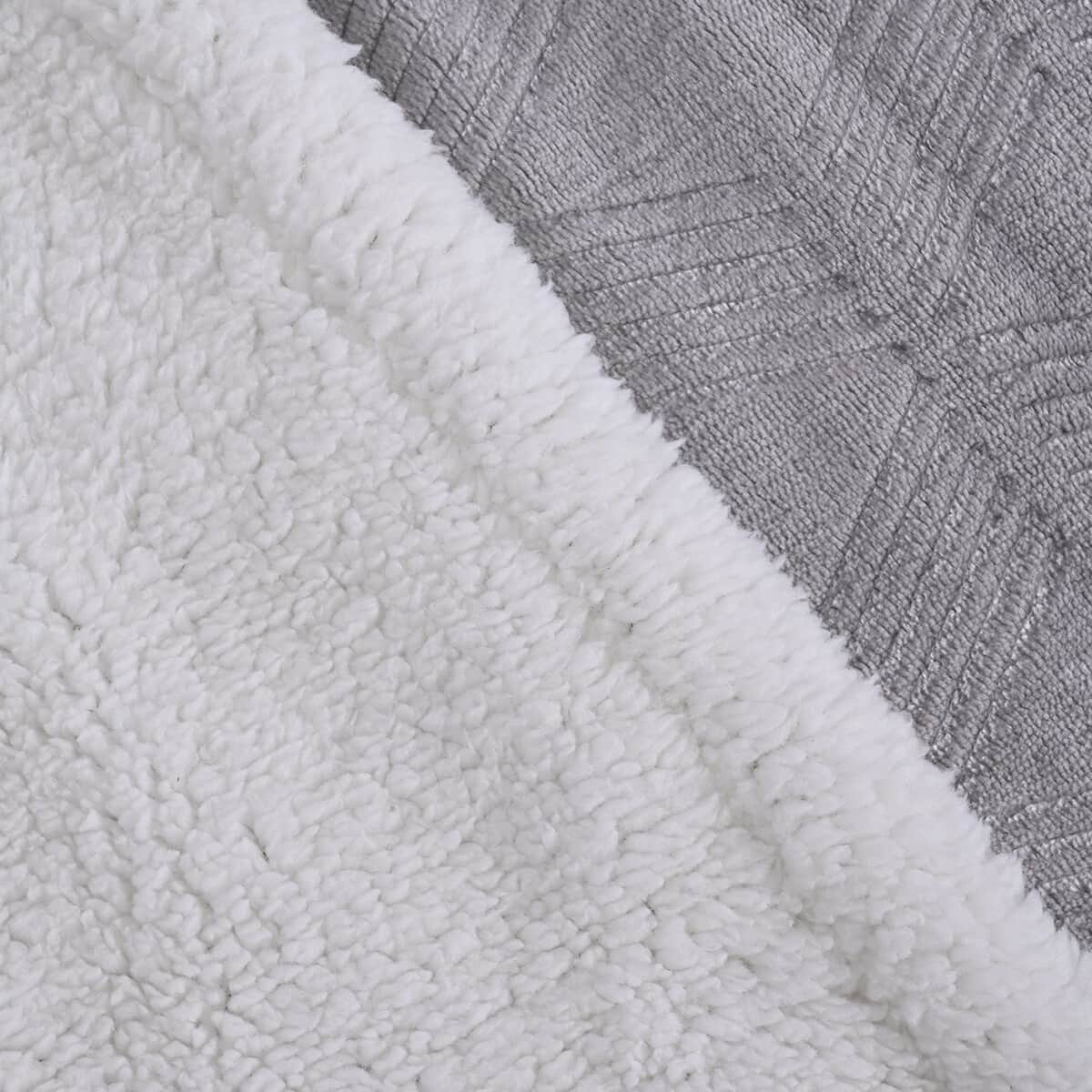 Homesmart Gray Geometric Embossed Two Sided Sherpa and Plush Blanket image number 4