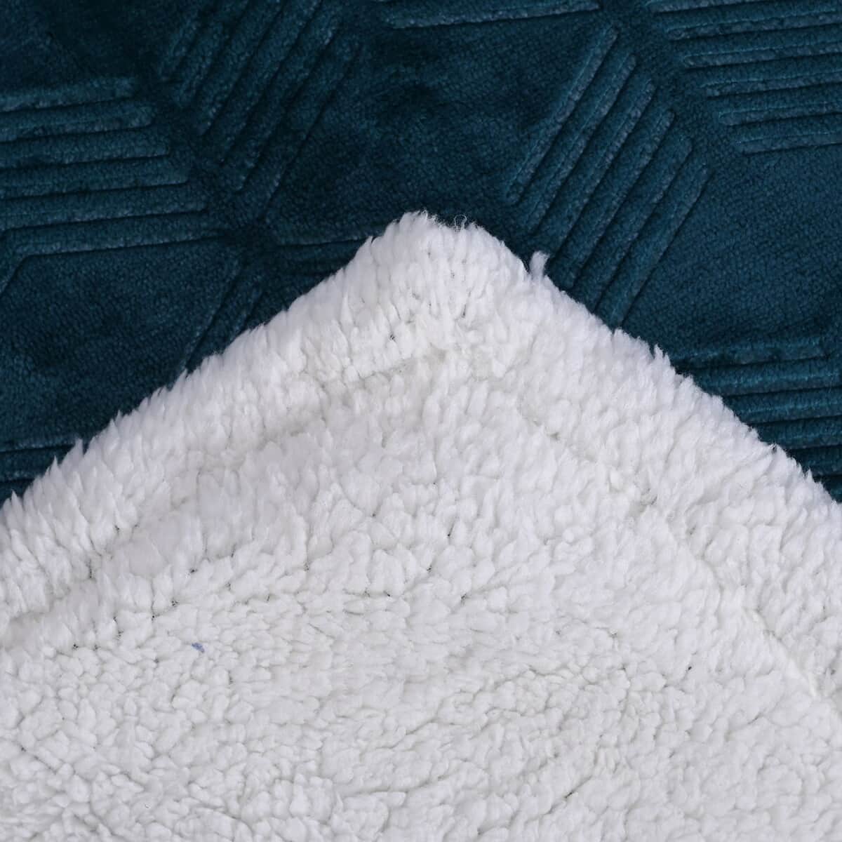 Homesmart Green Geometric Embossed Two Sided Sherpa and Plush Blanket image number 6