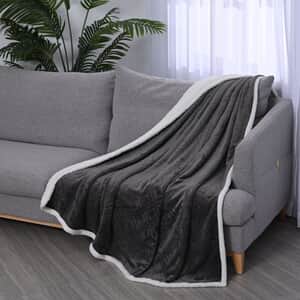 Homesmart Dark Gray Geometric Embossed Two Sided Sherpa and Plush Blanket