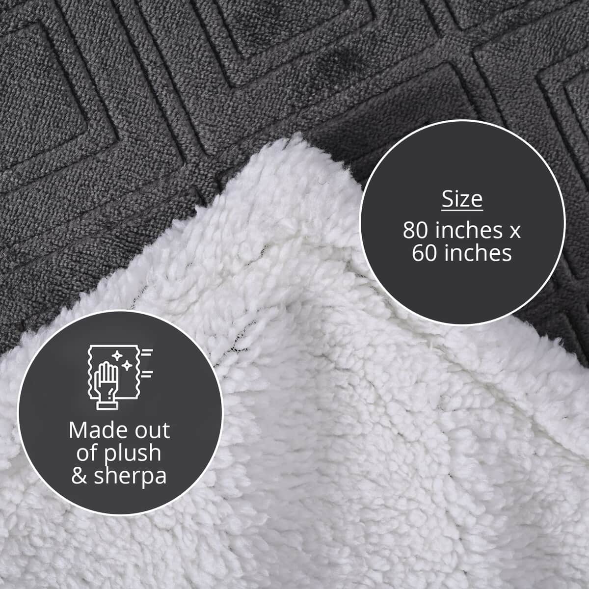 Homesmart Dark Gray Geometric Embossed Two Sided Sherpa and Plush Blanket image number 3