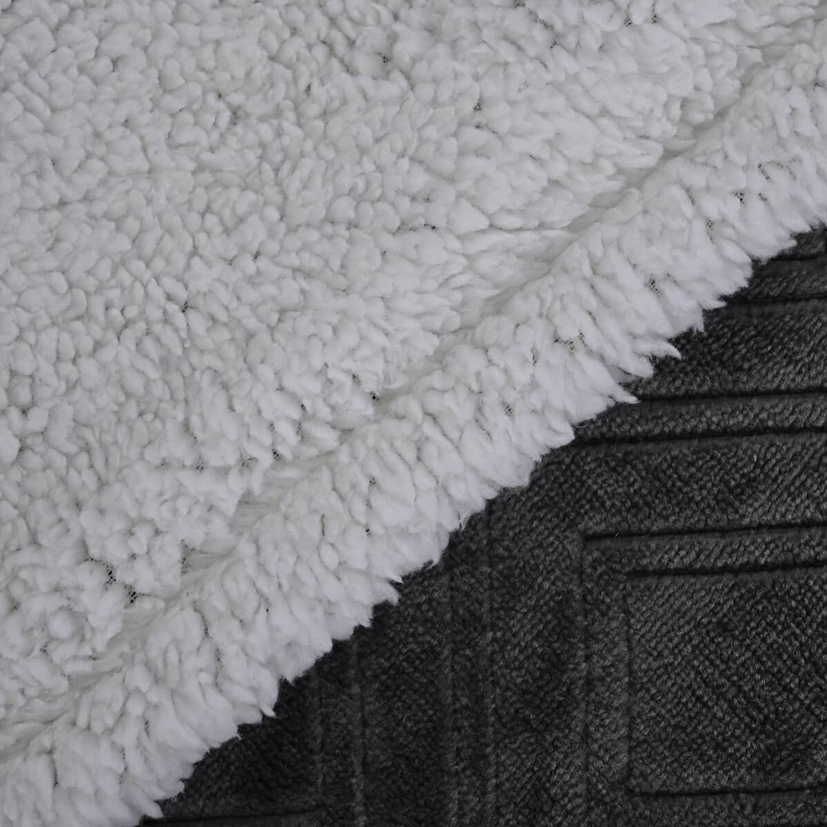 Homesmart Dark Gray Geometric Embossed Two Sided Sherpa and Plush Blanket image number 4