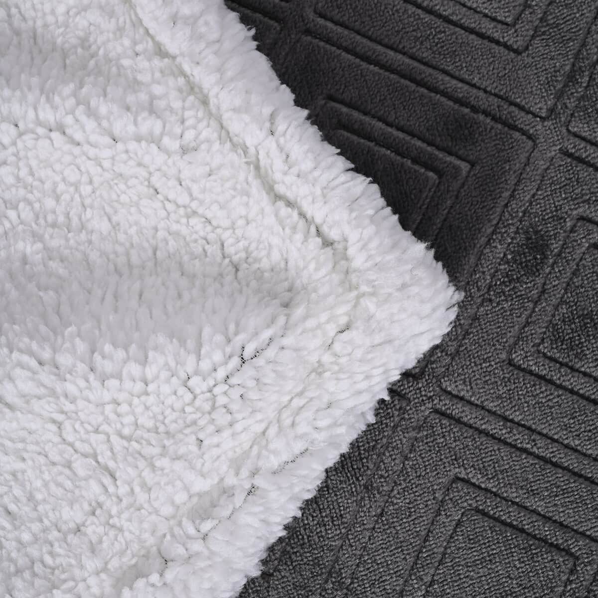 Homesmart Dark Gray Geometric Embossed Two Sided Sherpa and Plush Blanket image number 6