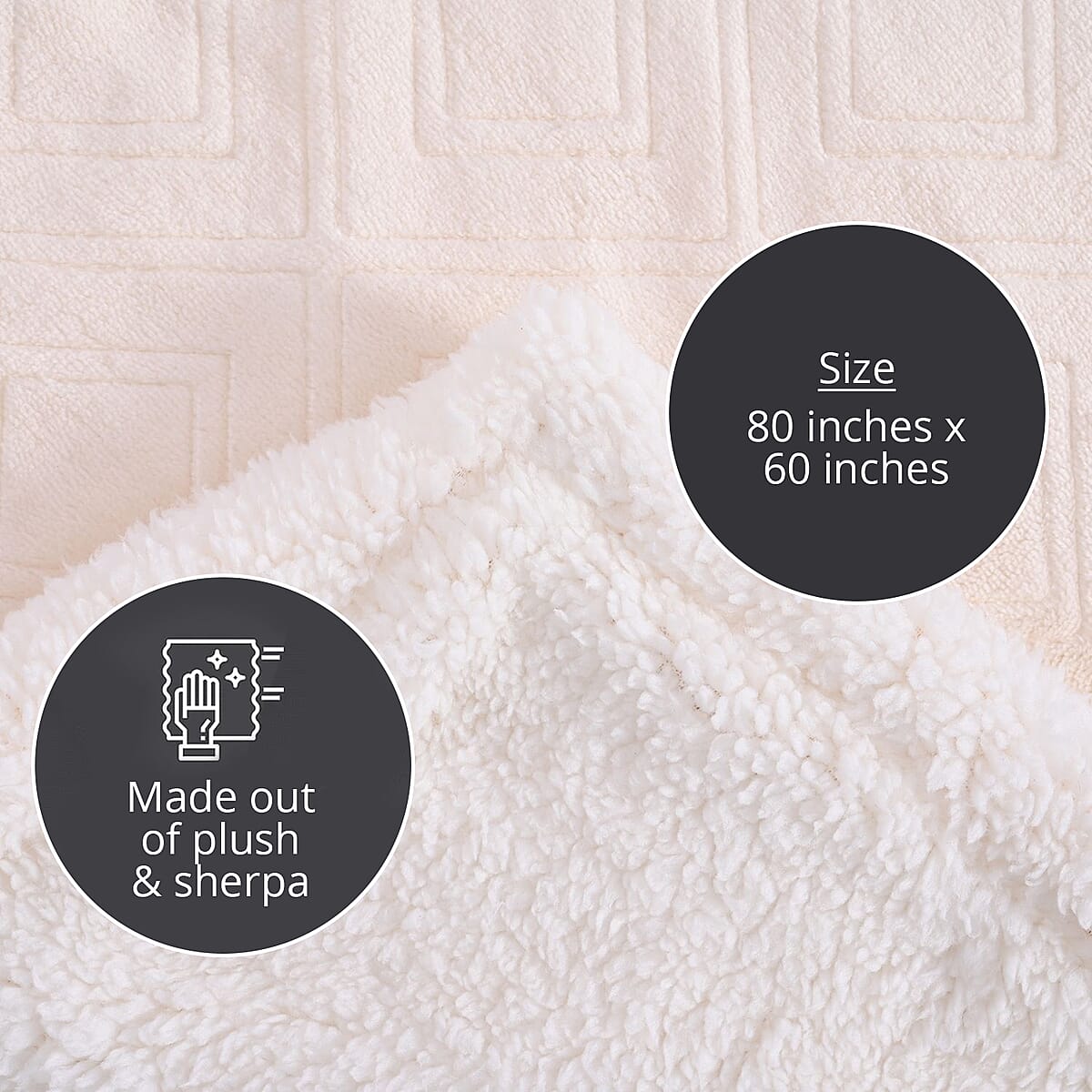 Homesmart Ivory Geometric Embossed Two Sided Sherpa and Plush Blanket image number 3