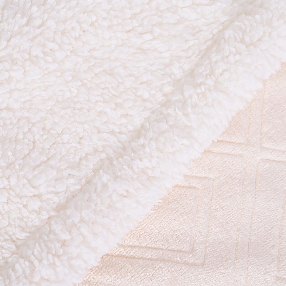 Homesmart Ivory Geometric Embossed Two Sided Sherpa and Plush Blanket image number 4