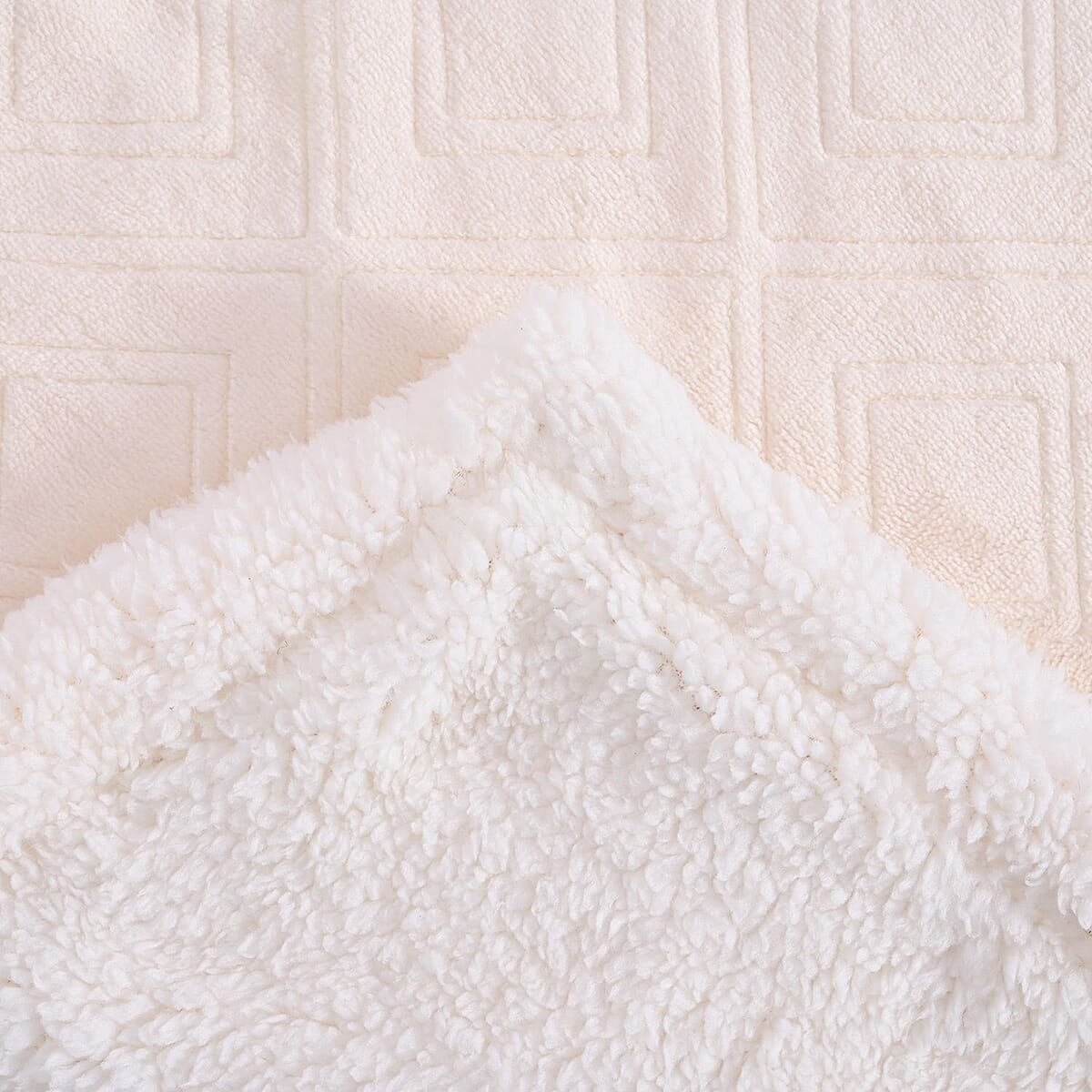 Homesmart Ivory Geometric Embossed Two Sided Sherpa and Plush Blanket image number 6